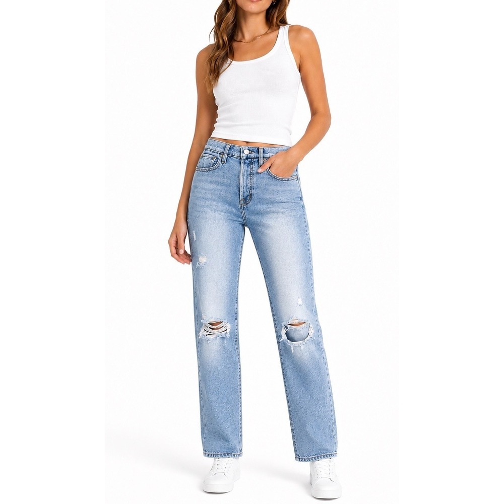 Pistola Cassie High Rise Straight Distressed Jeans Light Wash 26